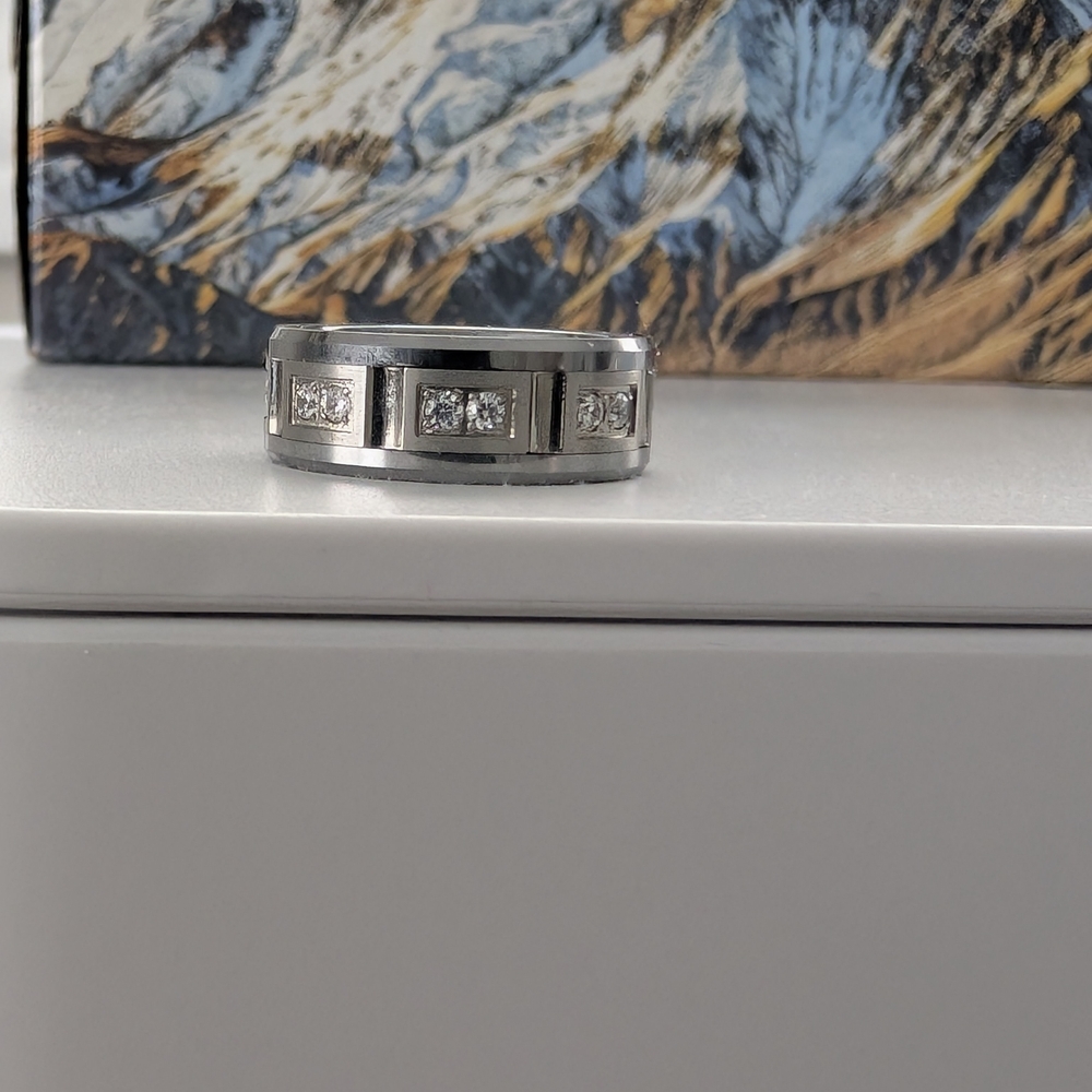Tungsten Carbide Men's Ring with Diamond Accents